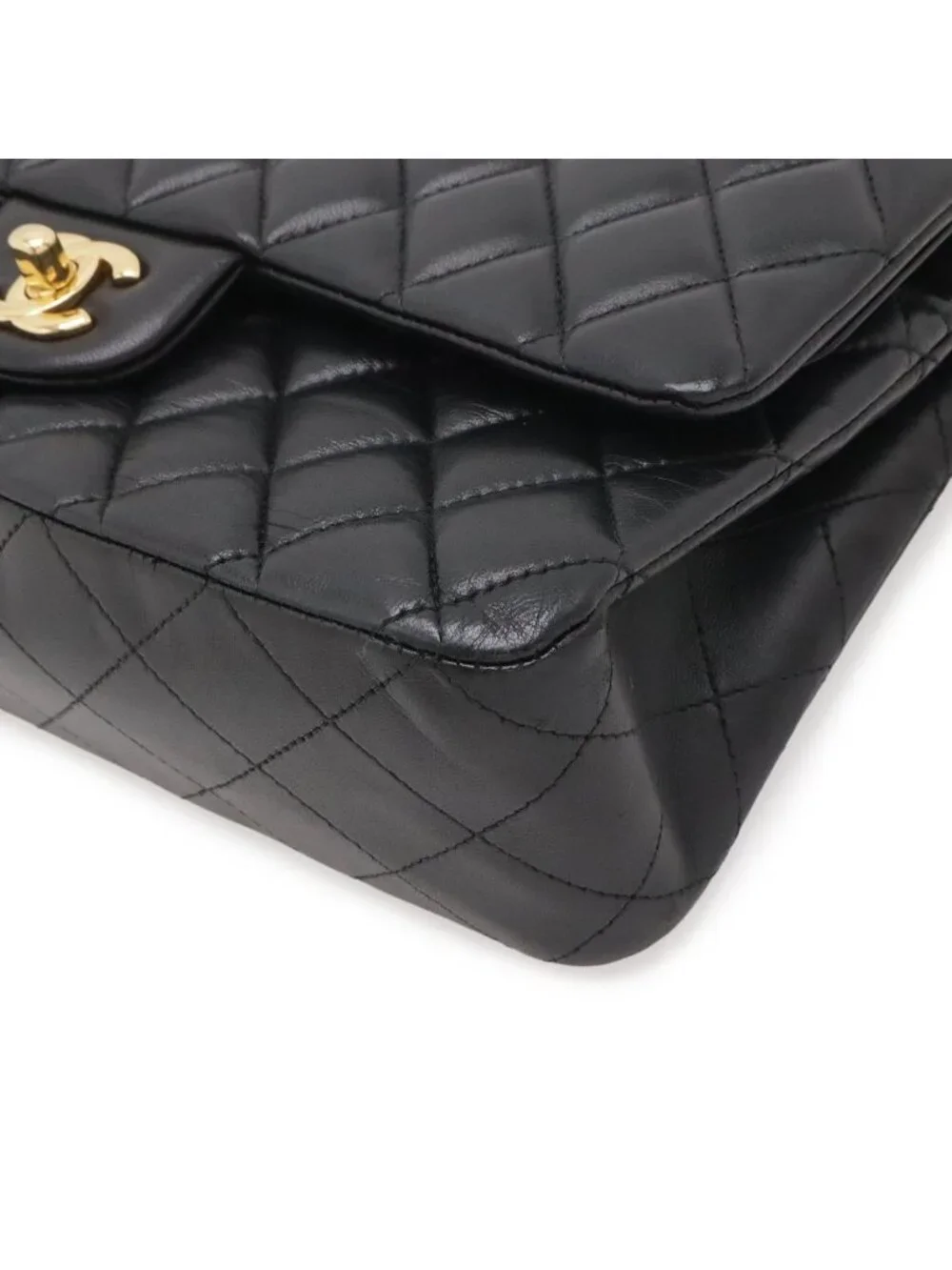 Chanel Quilted 25 CC Logo Chain Shoulder Bag Lambskin Black Gold
